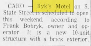 Caro Motel (Park Drive Inn) - Jan 31 1964 Article